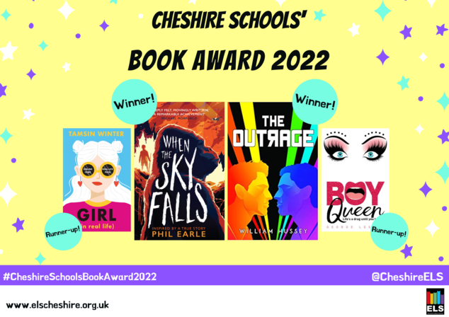 Poster showing the winners and runners-up of the Cheshire Schools' Book Award 2022